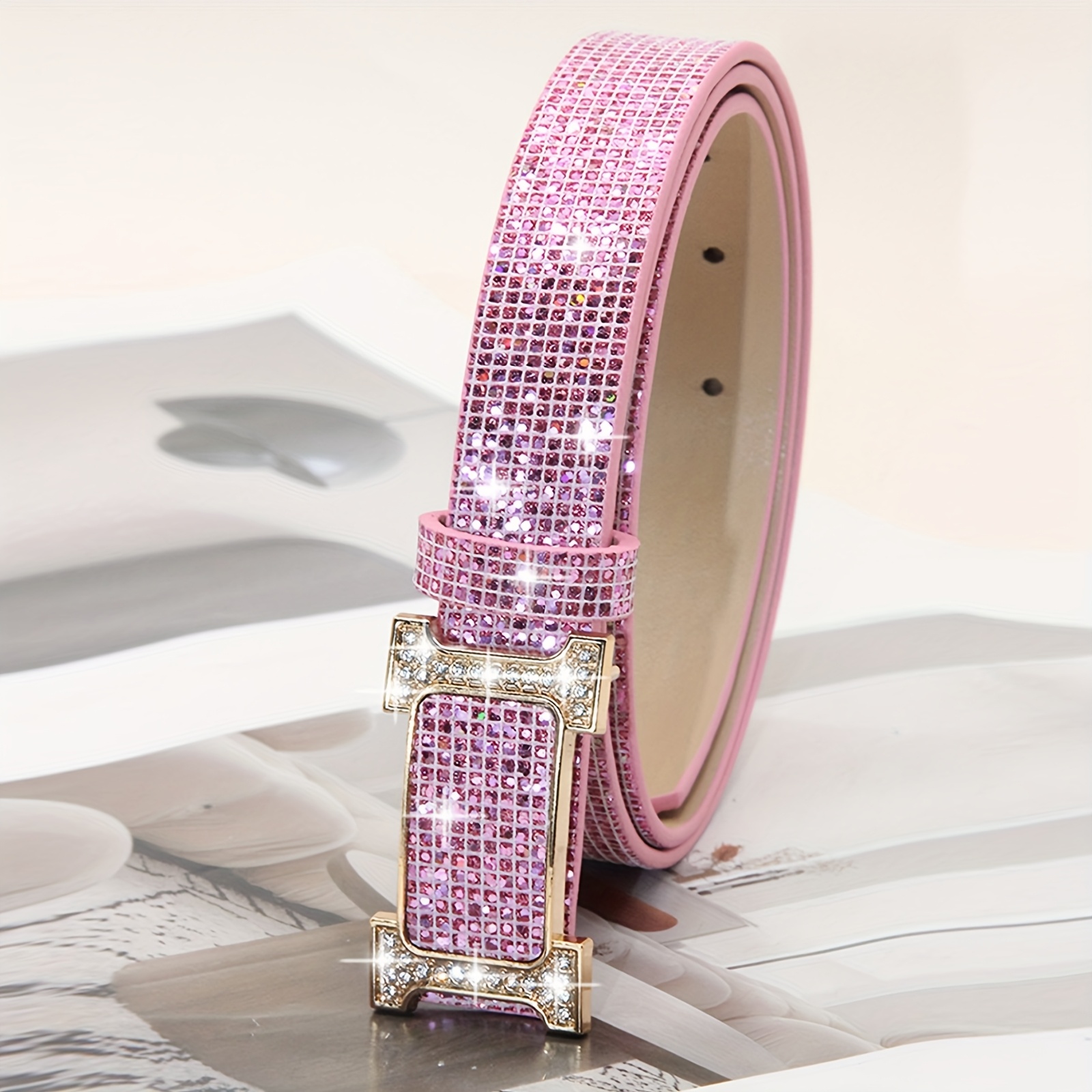 Women's Rhinestone PU Belt Glamorous Waist Cinch for Jeans & Pants